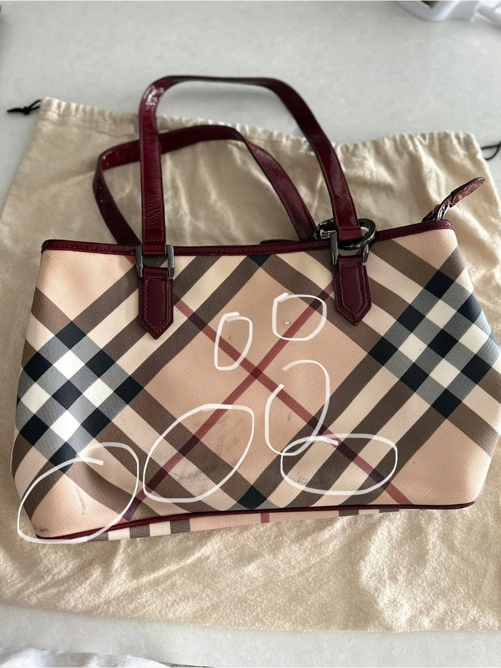 Burberry vintage - Beige Nova Check Shoulder Bag with Burgundy Trim